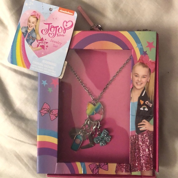 JoJo Siwa bundle rare charm necklace, bows patches pieces total